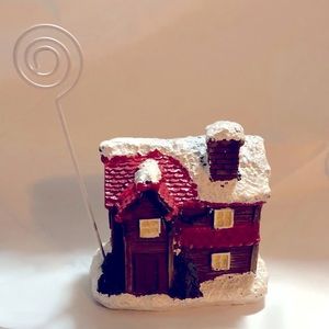 Winter Snow Rustic Cabin Christmas Photo or Card Holder Resin Unbranded